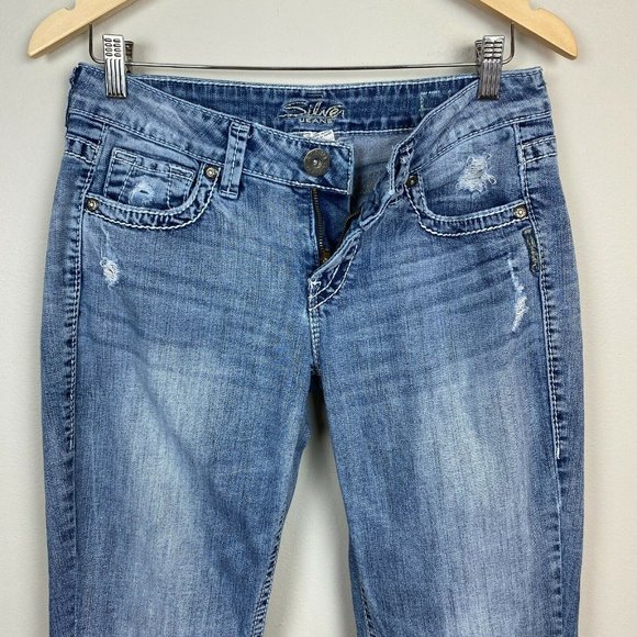 Silver Jeans Eden Low Rise Bootcut Distressed Light Wash Denim Stretch - Picture 4 of 11